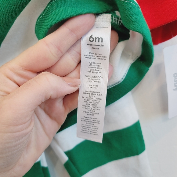 NWT Carter's Green & White Stripes Christmas Matching Set Infant Size 6 Months - Picture 5 of 10